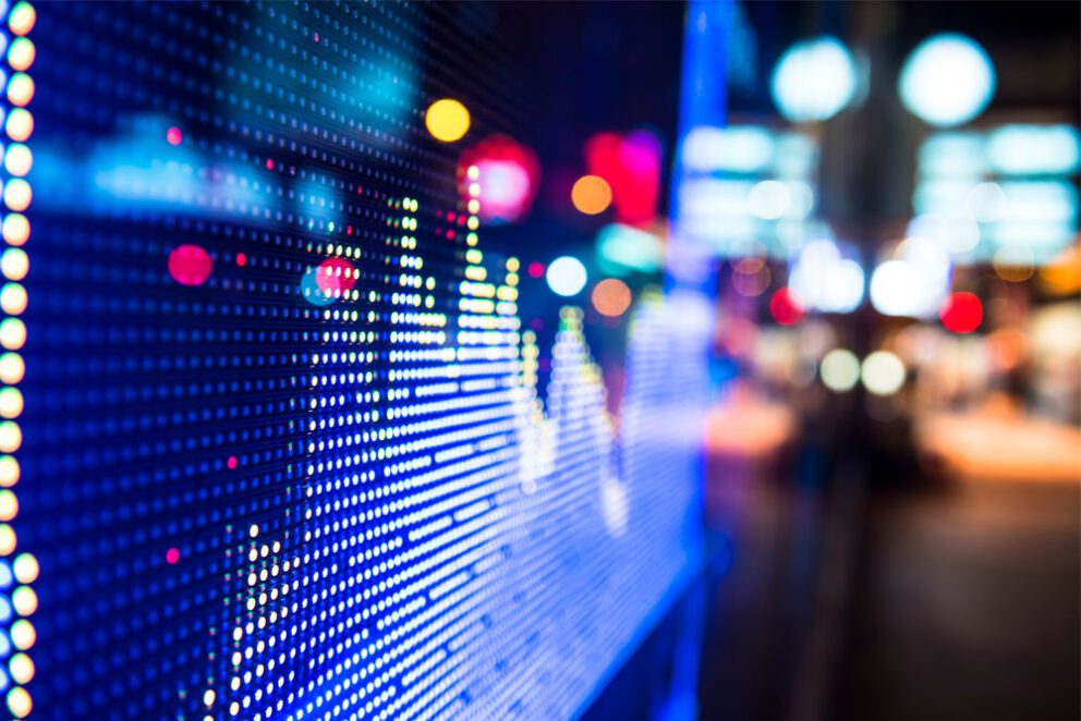 A glass screen with a digital chart on it