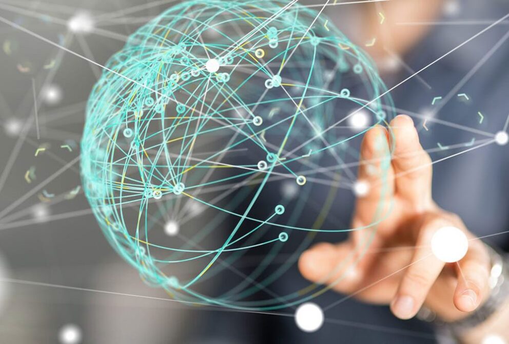 Digital world graphic being touched. Information governance in the digital world.