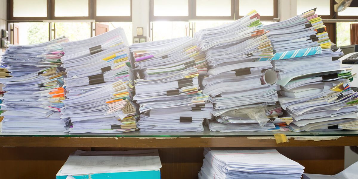 Stacks of Paperwork, Paper to be Shredded