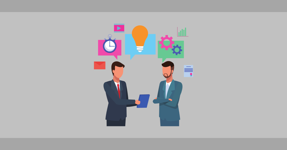 Moving Beyond Groundhog Day: Practical Solutions for Enhanced Document Management 4 graphic of business partners discussing strategies and idea