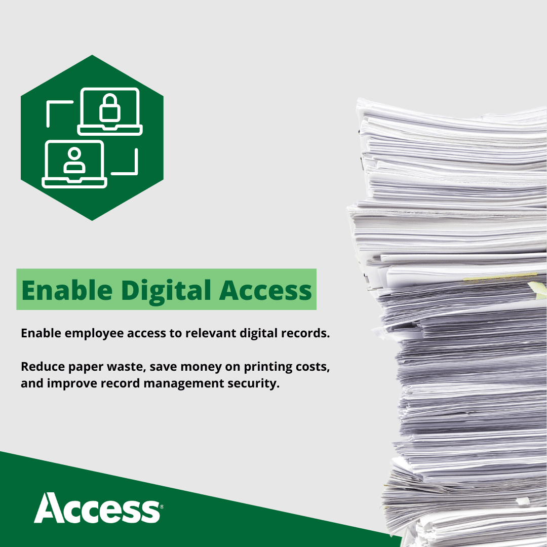 3 Ways to Reduce Paper Usage in the Office for Earth Day and Beyond 4 Enable Digital Access Enable employee access to relevant digital records. Reduce paper waste, save money on printing costs, and improve record management security.