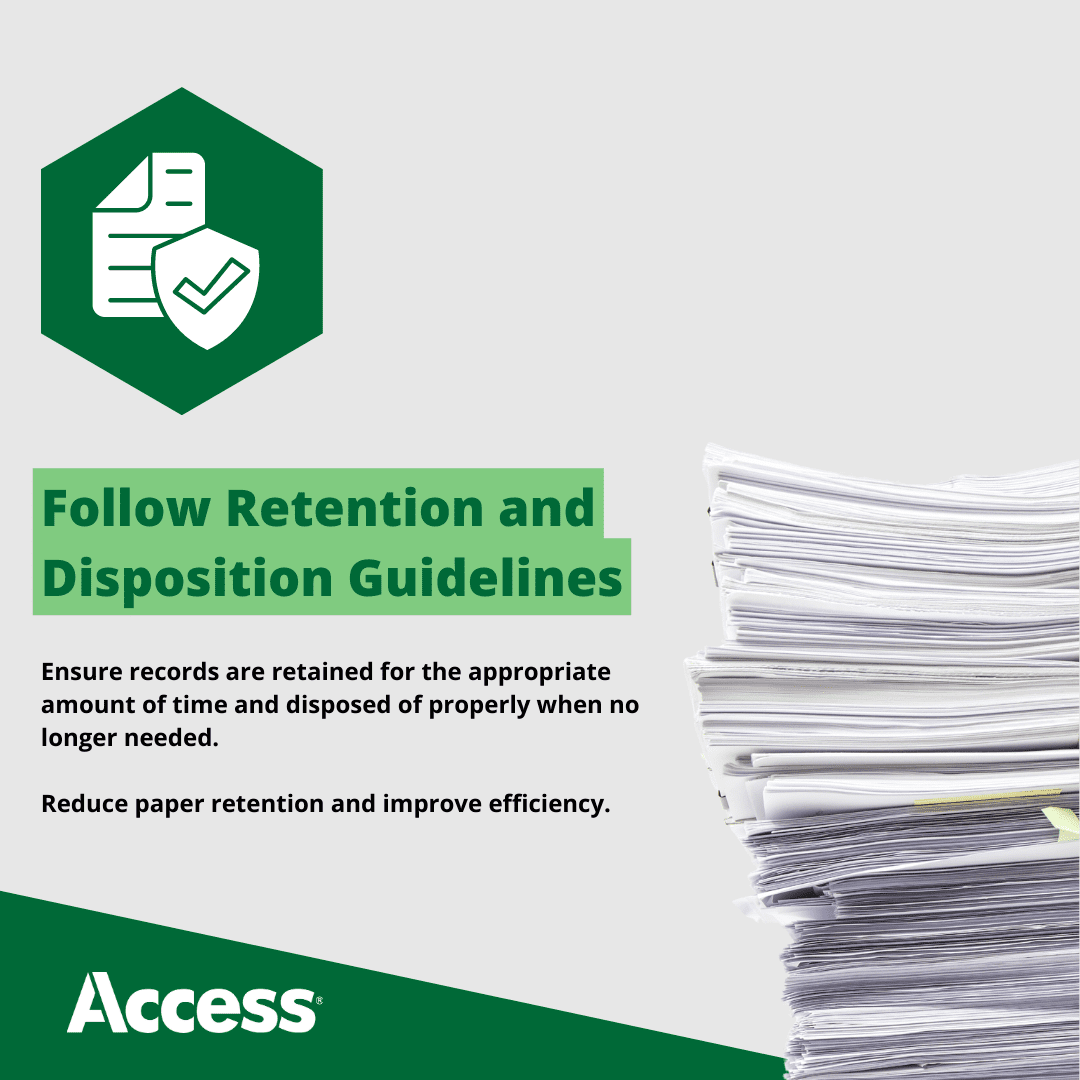 3 Ways to Reduce Paper Usage in the Office for Earth Day and Beyond 5 Follow Retention and Compliance Guidelines Ensure records are retained for the appropriate amount of time and disposed of properly when no longer needed. Reduce paper retention and improve efficiency.