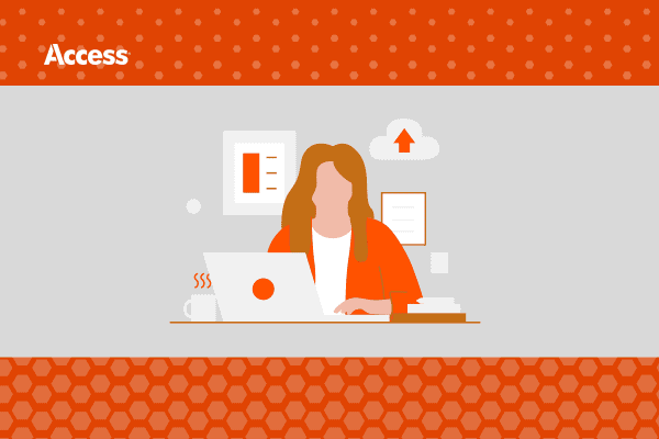 Graphic depicting a woman working remotely