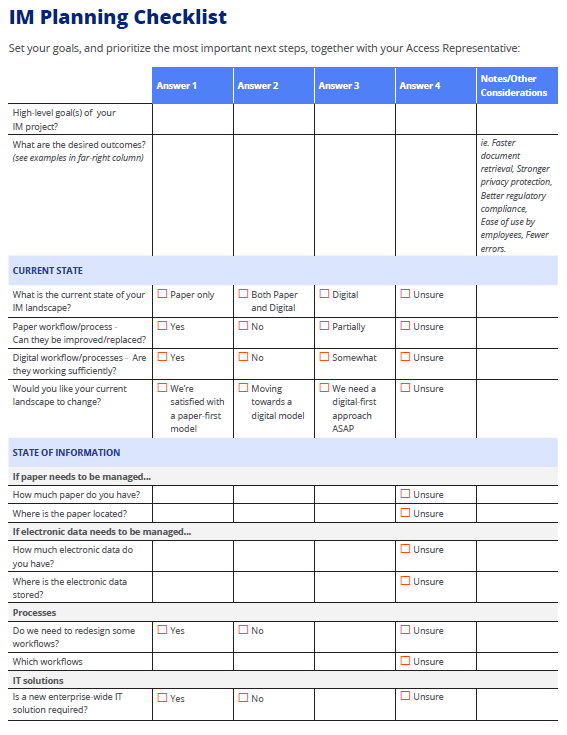 Image depicting the first page of the "Beyond Storage" checklist