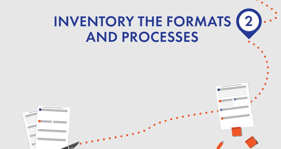 Illustration of documents process from paper to digital format. 