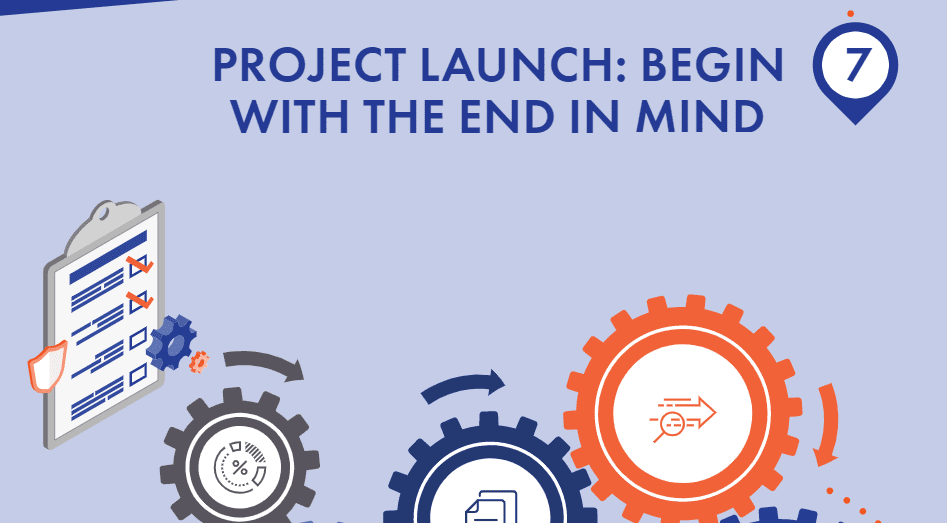 Illustration of a clipboard next to rotating gears